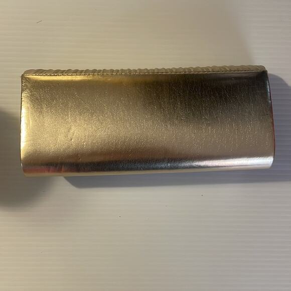 Gold pleated rectangular crystal encrusted fold over clutch evening bag - Picture 6 of 11